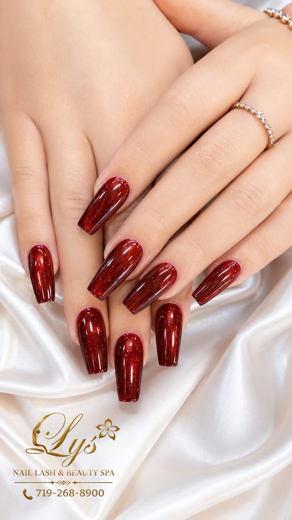 Deep red glitter coffin nails